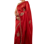 Burgundy Red Organza Saree with All-Over Antique Butta & Border Work | Pure Organza | Jaipurio Solid Saree